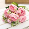 Dekorativa blommor 30 cm rosa pion Peony Artificial Flower Silk Bouquet 6 Big Head Fake DIY Hög kvalitet för inomhushembröllopsdekoration