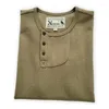 Erkek Tişörtleri T-Shirt Henley Yakası Kısa Kollu Düğme Khaki Yeşil Pamuk Yaz Tees Erkek İçin Vintage Gömlek