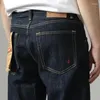 Jeans pour hommes automne américain rétro 14oz couleur primaire rouge oreille denim tendance coton lavé vieux pantalon droit lourd