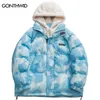 Herenjassen Heren Winter Parka met capuchon Streetwear Hip Hop Tie Dye Fuzzy Pluizige Kap Dikke warme jassen Harajuku Mode Casual Outdoor 231016