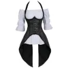 Steampunk Corset striped Long Straps Bustier Vest Top with White Gothic Blouse Plus Size Burlesque Costume Two Pieces Korsett196S
