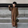 Clothing Sets Girl Knitted Clothes Set Outfit Teenager Sweaters Wide Leg Pants Two Pieces Children Kids Brown Suits 8 10 12 14 Ensemble