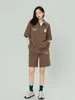 Kvinnors träningsdräkter Casual Polo Neck Sports Set Summer Fashion Trendy Cotton Kort ärm T-shirt Shorts Tvådelar Set Women Brown