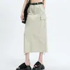 Faldas Vintage Cargo para mujer, faldas holgadas informales con abertura en la espalda, moda coreana, monos con bolsillos, 2023