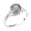 Luckyshine Classic Vintage Fire Round Rainbow Mystic Topaz Rings 925 Silver Zircon Women Lover's Ring for Holiday Wedding Par215n