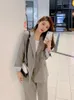 Kvinnors tvåbitar byxor insozkdg 2023 Women Office Black Grey Suit Two-Piece Pantsuit Elegant Blazer Female Set Casual Loose Jacket Work