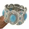 Mode vintage silver snidande blomma turkos ädelsten etnisk boho uttalande elastisk armband322w