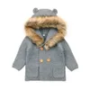 Cardigan Garçons Filles Pulls tricotés à capuche Décolleté poilu Double boutonnage Oreille de dessin animé Vêtements d'extérieur Kaki Gris Couleurs 6-24M 231017