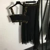 Women Black Dresses Vests Sexy Halter Tops Dress Creative Embroidery Female Camis Dresses Set288B