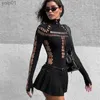 Women's Jumpsuits Rompers Europe Streetwear 2023 Summer Sexy Women Jumpsuits Hollow Out Style Design T-shirt Fe Spring Autumn Spider Web ClothesL231017