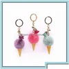 Keychains Lanyards Keychains Fashion Accessories Ice Cream Pompom Keychain Cute Bag Cartoon Plush Pendant Cone Car Key Chains Keyrin Dhsy6