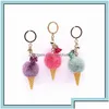 Keychains Lanyards Keychains Fashion Accessories Glass Pompom Keychain Söt Bag Cartoon Plush Plush Pendant Cone Car Key Chains Keyrin Dhsy6