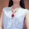 Chains Hand Knotted Natural White Freshwater Pearl Red Zircon Micro Inlay Accessories Necklace Fashion Jewelry