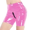 Women Shorts Wet Look Pvc Leather Shorts Zip-up Open Crotch Faux Latex Stretch Tight Short Pants Erotic Adult Female Fantasy 7xlAnime Costumes