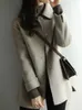 Женское полушерстяное пальто на осень-зиму, тонкое модное офисное женское однобортное зимнее пальто с квадратным воротником и карманом с широкой талией 231017