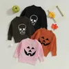 Pullover -07-23 LIORITIIN 0-4 Years Toddler Baby Boy Girl Sticked tröja Halloween Pumpkin/Skull Print Warm Long Sleeve Pullovers 231017