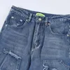 Mäns jeans trendiga fashionabla slitna design lösa och långa byxor High Street hip-hop raka ben