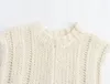 Damenpullover verwelkt Französisch Vintage Beige Farbe gestrickt Jacquard Tank Pullover Mode elegante Frauen Tops