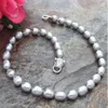 Chaînes Collier noué à la main naturel 11-12mm gris perle de riz d'eau douce chaîne de pull presque ovale fermoir à tête de léopard 45cm