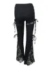 Pantalon Femme Femmes Gothique Taille Haute Dentelle Patchwork Bell-Bottoms Pantalon Streetwear