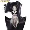 Charm Cuier Dazzling17cm Rhinestones SS28 Long Tassel Clip on Earring For Women Jewelry Crystal Ab Big Size Accessories for Drag Queen 231016