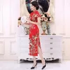 Ubranie etniczne kwiat druk qipao vintage szczupły chińskie tradycyjne eleganckie kobiety cheongsams krótkie rękawie szczelinę cheongsam długa sukienka vestidos