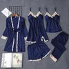 2019 Nouvelles femmes Pyjamas 5 pièces Vêtements de sommeil en satin Pijama Silk Home Wear Sleep Lounge Pyjama avec poitrine Pajama Femme251E