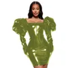 Formele staart party club vestido vrouwen pvc leer grote bladerdeeg lange mouw vierkante hals bodycon schede potlood mini-jurk sexy 7xlAnime kostuums