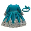 Girl Dresses Big Bow Infant Girls Dress Headband Mid Sleeve Lace Princess Stage Show Gown Kids For Baby Clothes