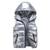 Waistcoat OLEKID Autumn Winter Shiny Vest For Children Hooded Waterproof Boy Sleeveless Jacket 3-20 Years Kid Teenager Girl Waistcoat 231016