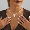 ペンダントネックレス2023シェル模倣真珠ネックレス女性シンプルなレトロマッチングレディースストリートシュートジュエリー