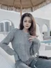 Chandails pour femmes 2023 Toute la saison Version coréenne Pull tricoté à manches longues en vrac Petits accessoires Mode Polyvalent Col rond Haut