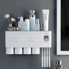 Tandborstehållare Tandborstehållare Badrumstillbehör Set väggmontering förvaring rack toalettartiklar lagring tandkräm dispenser med kopp 231013