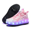 Pattini a rotelle in linea Lampeggiante Skate Ragazzi Ragazze Scarpe Ruote luminose Sneakers Quattro bambini Led Sport USB Skateboard 231016