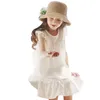 Robes d'été en coton pour filles, tenue blanche sans manches, élégante, fête d'anniversaire, vêtements pour enfants, en mousseline de soie, ample, à volants, M0328