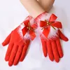 Five Fingers Gloves Santa Claus Festive Gloves White Fur Fancy Dress Party Short Red Santa Gloves Fancy Dress Christmas Costume Accessory 231017