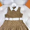 abito canotta di moda di marca per ragazza Decorazione cintura bianca Abito per bambini Taglia 110-160 CM Lettera Fiore Stampa completa Gonna bambino Sep20