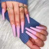 Kunstnagels 24 STUKS Nagel Lange Effen Kleur Mat Ballet Set Draagplaat Draagbare Cover Tips Druk op