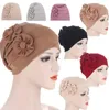 fashion Side decal hat turban pleated muslim headscarf nightcap Simple pure color Two flowered cap for ladies DF297