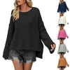 Women's Sweaters Fashion Solid Color Crew Neck Sweater Loose Flared Sleeve Pullover