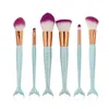 Uocbby Mermaid Makeup Brush Set Fish Foundation Powder Eyeshadow Make Up Borstes Contour Blending Cosmetic 6st/Set Vaewr