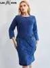 Kleider in Übergröße LIH HUA Damen-Jeanskleid in Übergröße, Herbst-Chic, elegante Kleider für mollige Frauen, Rundhals-Baumwoll-Strickkleid 231017