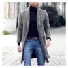 Casaco De Lã Masculino Outono E Inverno Quente Retro Moda Boutique Casaco Único Trespassado Longo Casual Business