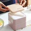 Bento-Boxen, quadratisches Lunchbox-Gitter, 2 Schichten, frische Schüssel, Mikrowellen-Isolierung, Geschirr, Studentenboxen mit Deckel, Löffel, Essstäbchen, Bento-Behälter 231013