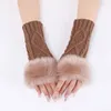 Fünf Finger Handschuhe Frauen Pelzige Warme Ärmel Handschuhe Herbst Winter Dame Faux Kaninchen Fell Fingerlose Elastische Gestrickte Hanf Fäustlinge Kleidung Zubehör 231017