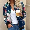 Kvinnors jackor Kvinnor Elegant dragkedja Bomber Floral Print Coat Stand Collar Y2K Estetic Loose Office Retro Outwear