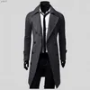 Мужская шерстяная мужская флисовая теплая ветровка, зимняя мужская тонкая стильная куртка-тренч, двубортная длинная куртка, элегантное длинное пальтоL231017
