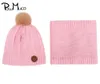 Halsdukar Wraps Powmuco Children's Fashion Furball Hatt och halsduk Två bit Set Solid Color Stick Wool Cap Born Bonnet Kid Hair Accessories 231017