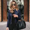 Damen-Strick-T-Shirts GJXSDNX TRAF 2023 Frühling Herbst Frau Fahrradmantel Jacke PU-Leder-Outwear Lange Ärmel Kurzes Outfit Coole lässige Streetwear 231016