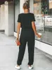 Kobiety Jumpsuits Rompers Miss Petal V-Neck krótkie rękawowe kombinezon dla kobiety swobodne długie spodnie do joggera Playsuit 2023 Summer kombinezon